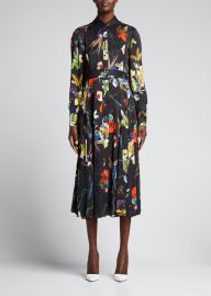 Jason Wu Collection Belted Floral-Print Satin Midi Shirtdress w Lace Collar - at Bergdorf Goodman