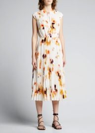 Jason Wu Collection Floral-Print Crepe Neck-Tie Pleated Dress - at Bergdorf Goodman