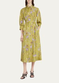 Jason Wu Collection Floral Silk Elbow-Sleeve Midi Shirtdress - at Bergdorf Goodman