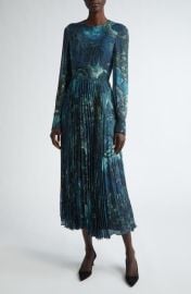 Jason Wu Collection Forestscape Print Long Sleeve Pleated Chiffon Midi Dress at Nordstrom