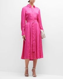 Jason Wu Collection Pleated Floral Jacquard Day Shirtdress w Self Belt at Neiman Marcus