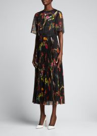 Jason Wu Collection Sculptural Floral-Print Pleated Chiffon Midi Dress - at Bergdorf Goodman