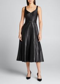 Jason Wu Collection Sleeveless V-Neck Lamb Leather Midi Dress - at Bergdorf Goodman