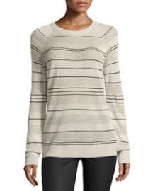 Jason Wu Long-Sleeve Knit Striped Silk Pullover Sweater Ivory at Neiman Marcus