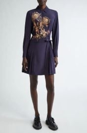 Jason Wu Placed Pleated Floral Silk Dress in Navy Rose Pink Multi at Nordstrom