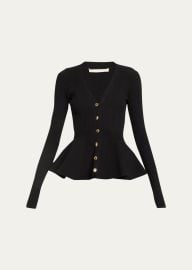 Jason Wu Ribbed Peplum Cardigan with Gold Tone Buttons at Bergdorf Goodman