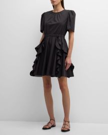 Jason Wu Ruched Short-Sleeve Ruffle Mini Dress at Neiman Marcus