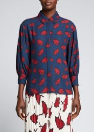 Jason Wu Small Ginko-Print 34-Sleeve Blouse - at Bergdorf Goodman