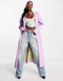 Jayley faux suede trench coat in lilac at ASOS