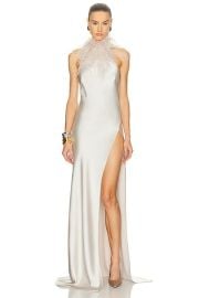 Jazzy Feather Detailed Satin Dress at FWRD