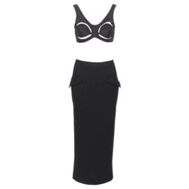 Jean Paul Gaultier Black Cut-Out Cone Bra and Midi Skirt Set, ss 1993 at 1st Dibs