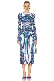 Jean Paul Gaultier Flower Body Morphing Long Sleeve Dress in White Navy Aqua FWRD at FWRD