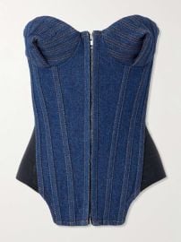 Jean Paul Gaultier Mesh trimmed Denim Bustier Top at Net a Porter