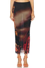 Jean Paul Gaultier Pigalle Mesh Long Printed Skirt in Black Red Orange Blue FWRD at FWRD