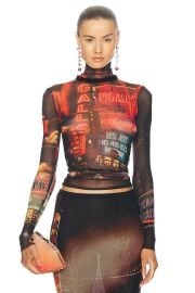 Jean Paul Gaultier Pigalle Mesh Long sleeve Printed Top in Black Red Orange Blue FWRD at FWRD