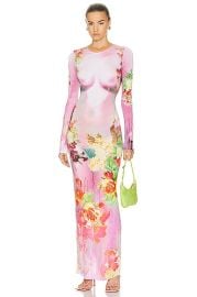 Jean Paul Gaultier Printed Body Flowers Long Sleeve Dress in Pink Yellow FWRD at FWRD