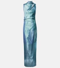 Jean Paul Gaultier Water Print Draped Satin Maxi Dress at Mytheresa