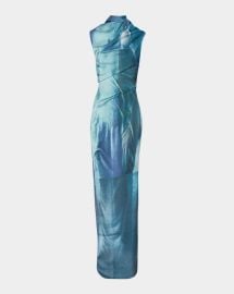 Jean Paul Gaultier Water Print Draped Satin Maxi Dress at Neiman Marcus