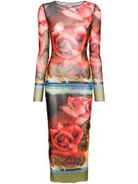 Jean Paul Gaultier rose-print Mesh Midi Dress Green at Farfetch