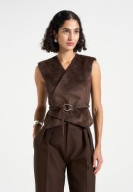 Jeanne - Suede Wrap Waistcoat with Belt - Brown Manire De Voir USA at Manière De Voir