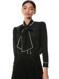 Jeannie Bow Collar Button Down In Blackoff White  Alice And Olivia at Alice + Olivia