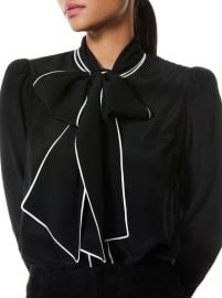 Jeannie Bow Collar Button Down In Blackoff White Alice And Olivia at Alice + Olivia