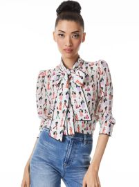 Jeannie Bow Collar Button Down Shirt In Chef Stacey Alice And Olivia at Alice + Olivia