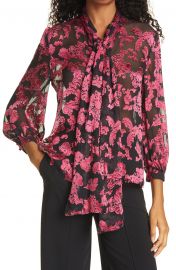 Jeannie Bow Silk Burnout Blouse at Nordstrom