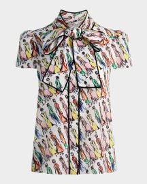 Jeannie Staceface Tie-Neck Blouse at Neiman Marcus