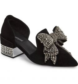 Jeffrey Campbell Valenti Black Suede Silver Embellished Bow Pointed Pump Loafer at Amazon