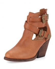 Jeffrey Campbell Watson Buckled Cutout Leather Bootie TanBronze at Neiman Marcus