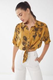 Jena Printed Tie-Front Blouse at Urban Outfitters