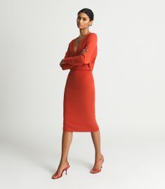 Jenna Orange Cashmere Blend Ruched Sleeve Dress at Reiss