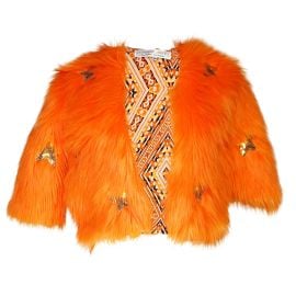Jennafer Grace Planet Queen Orange Faux Fur Jacket at Wolf & Badger