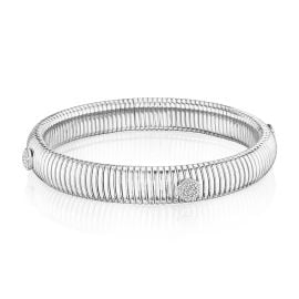 Jennifer Miller Pave Disc Flexible Bracelet in White Gold at Jennifer Miller