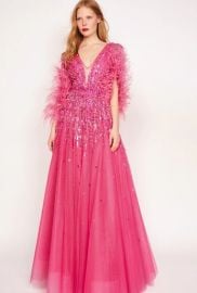 Jenny Packham Tabitha Beaded Feathered Gown - at District 5 Boutique