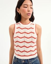 Jerrel Cropped Knit Tank in Coral amp White at Veronica Beard