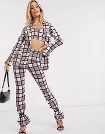 Jersey 3 Piece Suit Bralet in sorbet plaid by Asos at Asos