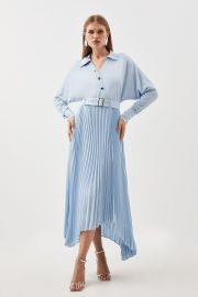 Jersey And Georgette Mix Belted Pleat Midi Dress Karen Millen at Karen Millen