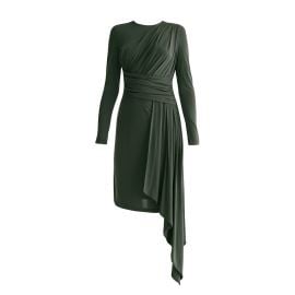 Jersey Dress With Ruched Detail & Side Skirt Drape In Dark Green at Wolf and Badger