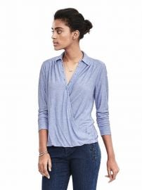 Jersey Faux Wrap Shirt in Light Blue Heather at Banana Republic