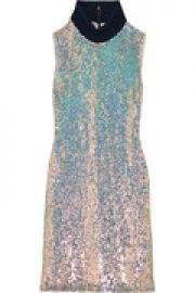 Jersey-trimmed sequined silk turtleneck dress at The Outnet