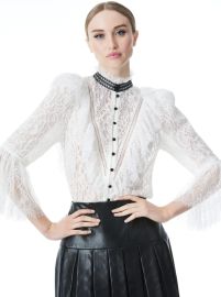 Jessia Lace Button Front Blouse In Off Whiteblack  Alice And Olivia at Alice + Olivia