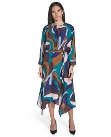 Jessica Howard Petite Crewneck Belted Handkerchief Hem Midi Dress - Macys at Macys