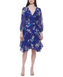 Jessica Howard Petite V-Neck Handkerchief-Hem Dress - Macys at Macys