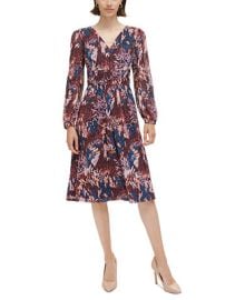 Jessica Howard Petite V-Neck Smocked-Waist Long-Sleeve Dress - Macys at Macys