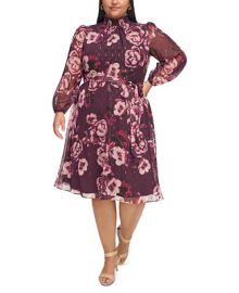 Jessica Howard Plus Size Floral-Print Mock-Neck Midi Dress - Macys at Macys