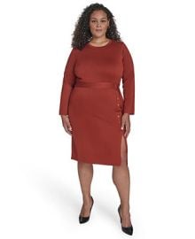 Jessica Howard Plus Size Long Sleeve Belted Midi Dress - Macy39s at Macys