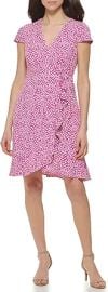 Jessica Howard Women's Floral Knit Wrap Mini Dress with Cap Sleeves at Amazon