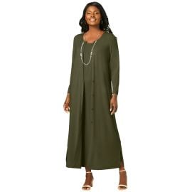 Jessica London 2 Piece Stretch Knit Duster Set in Dark Olive Green at Walmart